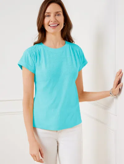 Talbots Plus Petite - Smocked Shoulder Crewneck T-shirt - Vivid Turquoise - 1x