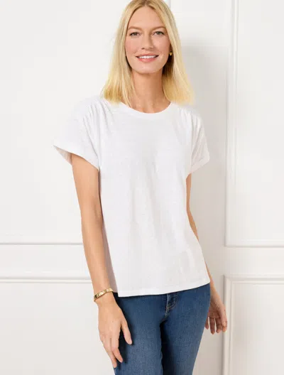 Talbots Plus Petite - Smocked Shoulder Crewneck T-shirt - White - 2x