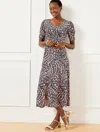 Talbots Plus Size - Smocked Sleeve Midi Dress - Floral Paisley - Black/pink/ivory - 20  In Black,pink,ivory