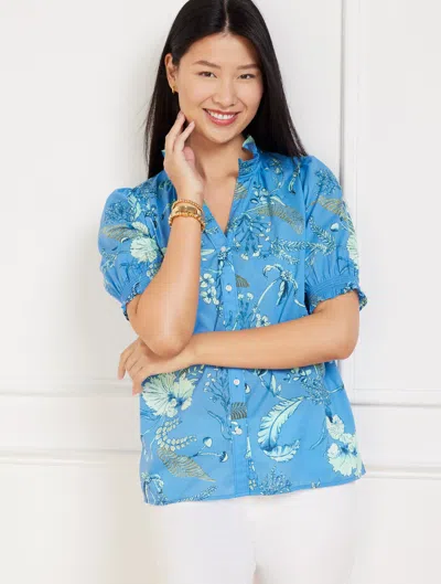 Talbots Plus Petite - Smocked Sleeve Top - Leafy Garden - Lakeside Blue - 3x
