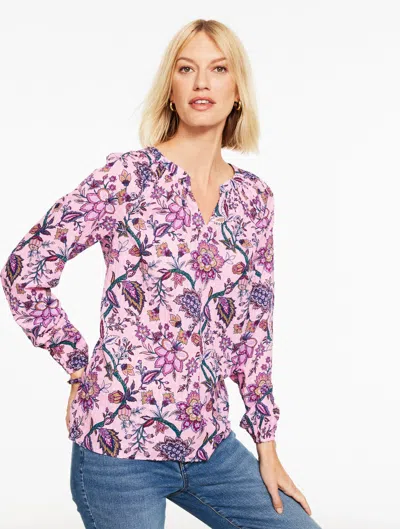 Talbots Plus Petite - Smocked Top - Blooming Jacobean - Violetta - X  In Pink