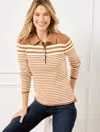 Talbots Plus Petite - Smooth Cotton Polo - Stripe - Cafe/ivory - 2x  In Cafe,ivory