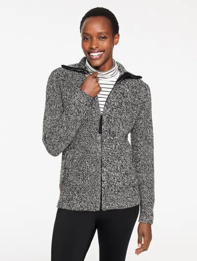 Talbots Plus Petite - Soft Cable Sweater Jacket - Marled - Black/ivory - 1x  In Gray