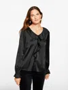 Talbots Plus Petite - Soft Satin Charmeuse Ruffle Top - Black - 1x  In Black