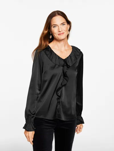 Talbots Plus Petite - Soft Satin Charmeuse Ruffle Top - Black - 1x