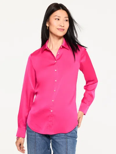 Talbots Plus Petite - Soft Satin Charmeuse Shirt - Bright Pink - 2x