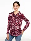 Talbots Plus Petite - Soft Satin Charmeuse Shirt - Lively Floral - Rich Burgundy - 2x