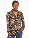 Talbots Plus Petite - Soft Satin Charmeuse Shirt - Opulent Ocelot - Toasted Coconut/black - 1x  In Multi