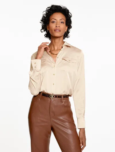 Talbots Plus Petite - Soft Satin Charmeuse Shirt - Soft Sand - 3x
