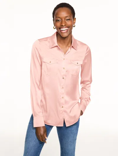 Talbots Plus Petite - Soft Satin Charmeuse Shirt - Warm Blush - 3x  In Pink