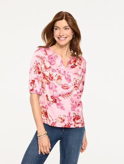 Talbots Plus Petite - Soft Satin Charmeuse Top - Foliage Blooms - Orchid Pink - 3x