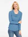 Talbots Plus Petite - Soft Waffle Knit Cowl-neck Pullover Sweater - Moonlight Blue - 3x