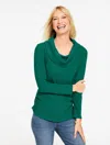 Talbots Plus Petite - Soft Waffle Knit Cowl-neck Pullover Sweater - Pine Grove - 3x  In Green