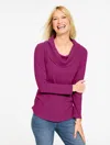 Talbots Plus Petite - Soft Waffle Knit Cowl-neck Pullover Sweater - Pretty Plum - X  In Purple