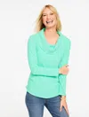 Talbots Plus Petite - Soft Waffle Knit Cowl-neck Pullover Sweater - Soft Jade - 2x  In Green