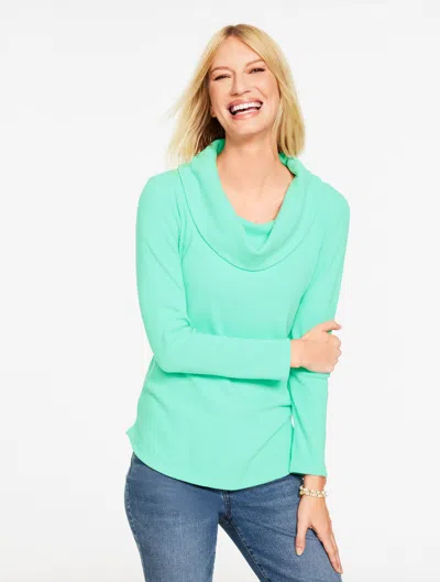 Talbots Plus Petite - Soft Waffle Knit Cowl-neck Pullover Sweater - Soft Jade - 2x  In Green
