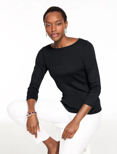 Talbots Plus Petite - Solid Bateau Neck T-shirt Pima Cotton - Black - 3x