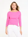 Talbots Plus Petite - Solid Bateau Neck T-shirt Pima Cotton - Bright Pink - 1x