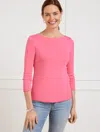 Talbots Plus Petite - Solid Bateau Neck T-shirt Pima Cotton - Camellia Rose - 1x