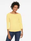 Talbots Plus Petite - Solid Bateau Neck T-shirt Pima Cotton - Daisy - X  In Yellow