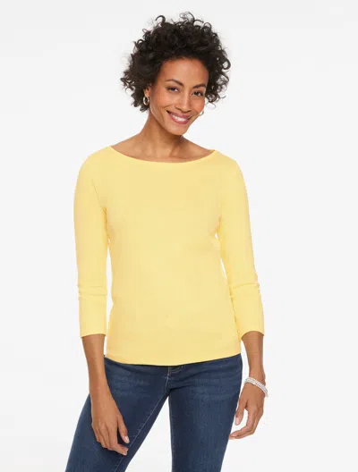 Talbots Plus Petite - Solid Bateau Neck T-shirt Pima Cotton - Daisy - X  In Yellow