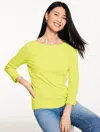 Talbots Plus Petite - Solid Bateau Neck T-shirt Pima Cotton - Limeade - X  In Yellow