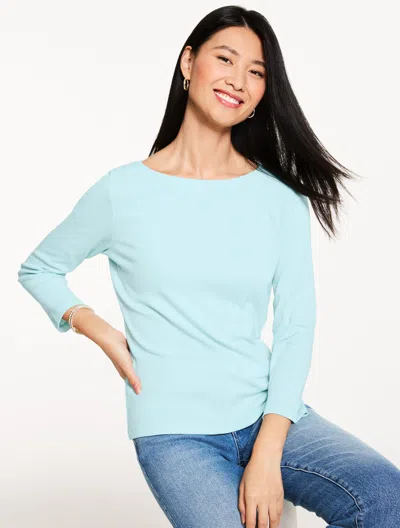 Talbots Plus Petite - Solid Bateau Neck T-shirt Pima Cotton - Sea Salt Blue - 3x  In Green