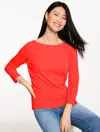 Talbots Plus Petite - Solid Bateau Neck T-shirt Pima Cotton - Valiantpy - 3x  In Red