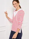 Talbots Plus Petite - Split Neck Hoodie - Glorious Stripe - White/vivid Red - 3x  In White,vivid Red
