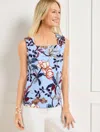Talbots Plus Petite - Square Neck Sleeveless Shell Top - Verdant Botanical - Blue - 3x