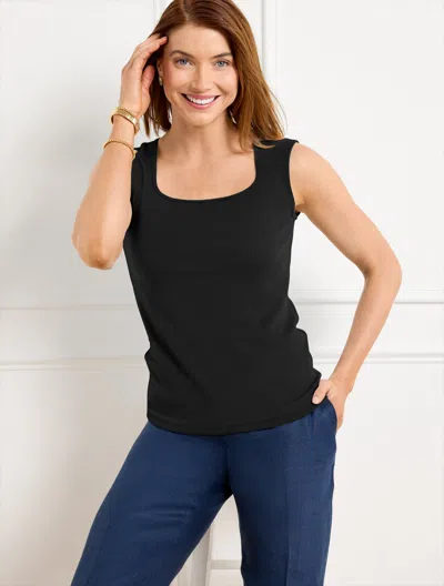 Talbots Plus Petite - Square Neck Tank Top - Black - 3x