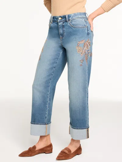 Talbots Plus Petite - Straight Ankle Cuff Embroidered Jeans - Autumn Wash - 20  In Multi