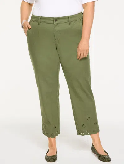Talbots Plus Petite - Straight Ankle Embroidered Jeans - Olive Leaf - 22  In Green
