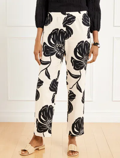 Talbots Plus Petite - Straight Ankle Pull-on Washed Linen Pants - Stunning Blooms - Ivory/black - 2x