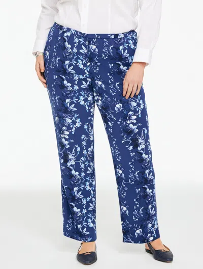 Talbots Plus Petite - Straight Leg Pull-on Pants - Exquisite Blooms - Ink - 1x  In Blue