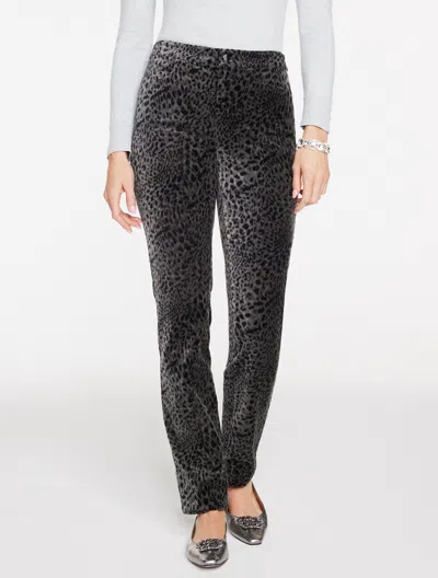 Talbots Plus Petite - Straight Leg Velveteen Pants - Swirly Leopard - Dark Grey/black - 16