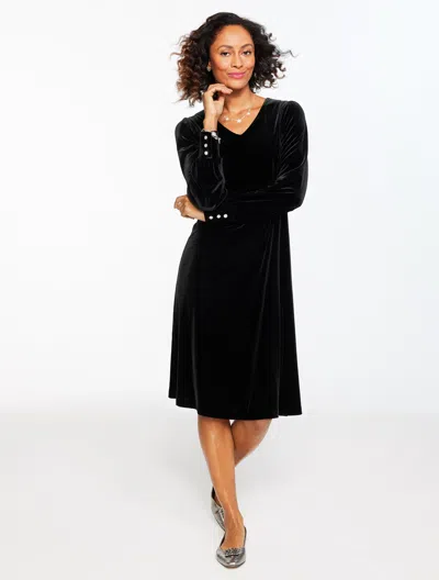 Talbots Plus Petite - Stretch Velvet V-neck Dress - Black - 3x