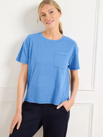Talbots Plus Petite - Supersoft Jersey Boxy Crewneck T-shirt - Essex Stripe - Biscayne Blue/ivory - 3x Talbo