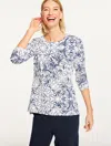 Talbots Plus Petite - Supersoft Jersey Crewneck T-shirt - Sketched Medallion - Ivory/ink - 2x  In Multi