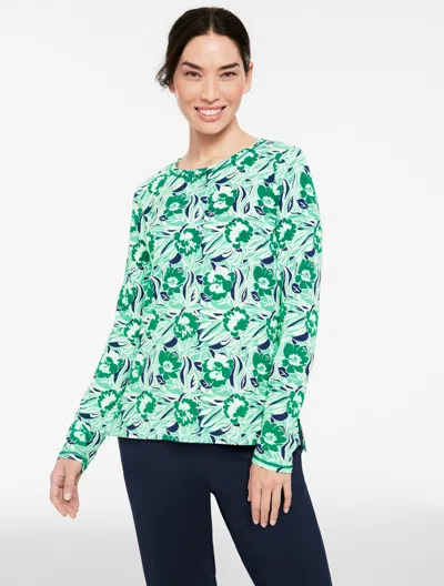 Talbots Plus Petite - Supersoft Jersey Long Sleeve T-shirt - Dancing Floral - Ink/willow Green - 1x