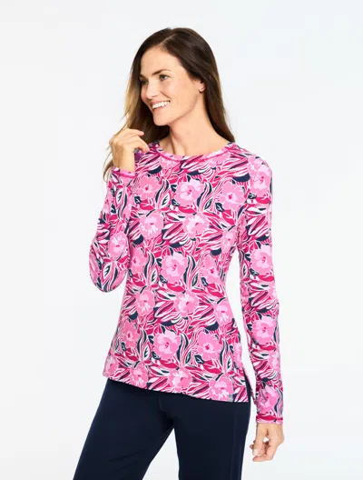 Talbots Plus Petite - Supersoft Jersey Long Sleeve T-shirt - Dancing Floral - Pink Peacock/ink - 1x