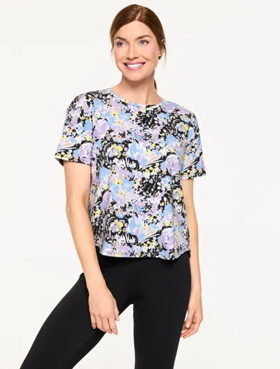 Talbots Plus Petite - Supersoft Jersey Pleat Back Short Sleeve T-shirt - Desert Blooms - Black - 1x