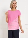 Talbots Plus Petite - Supersoft Jersey Short Sleeve T-shirt - Classic Stripe - Fuchsia Pink/white - 3x Talbo In Fuchsia Pink,white