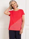 Talbots Plus Petite - Supersoft Jersey Short Sleeve T-shirt - Classic Stripe - Red/white - 3x  In Red,white