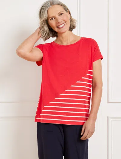 Talbots Plus Petite - Supersoft Jersey Short Sleeve T-shirt - Classic Stripe - Red/white - 3x  In Red,white