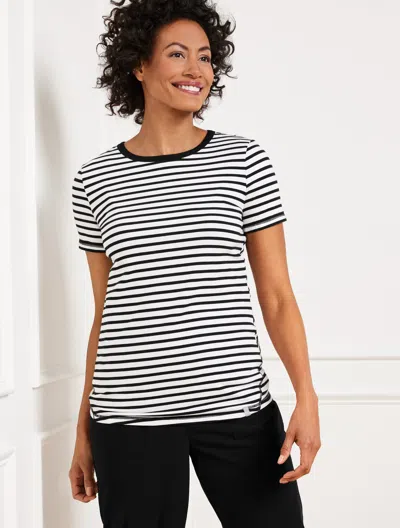 Talbots Plus Petite - Supersoft Jersey Short Sleeve Striped T-shirt - White/black - 1x  In White,black