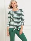 Talbots Plus Petite - Supersoft Jersey Tie Front T-shirt - Rainfall Stripe - Heritage Green - 1x