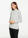 Talbots Plus Petite - Supersoft Jersey Turtleneck T-shirt - Glitter Snow Stripe - Grey Sky Heather - X Talbo In Gray