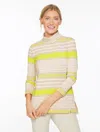 Talbots Plus Petite - Supersoft Jersey Turtleneck T-shirt - Refresh Stripe - Sesame Heather - 2x  In Neutral