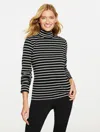 Talbots Plus Petite - Supersoft Jersey Turtleneck T-shirt - Snowy Stripe - Black/ivory - 1x  In Multi